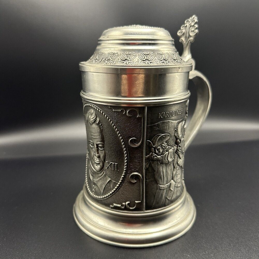 Vintage Grenningloh Pewter Beer Stein Karl XII Karoliner Swedish Military 95%
